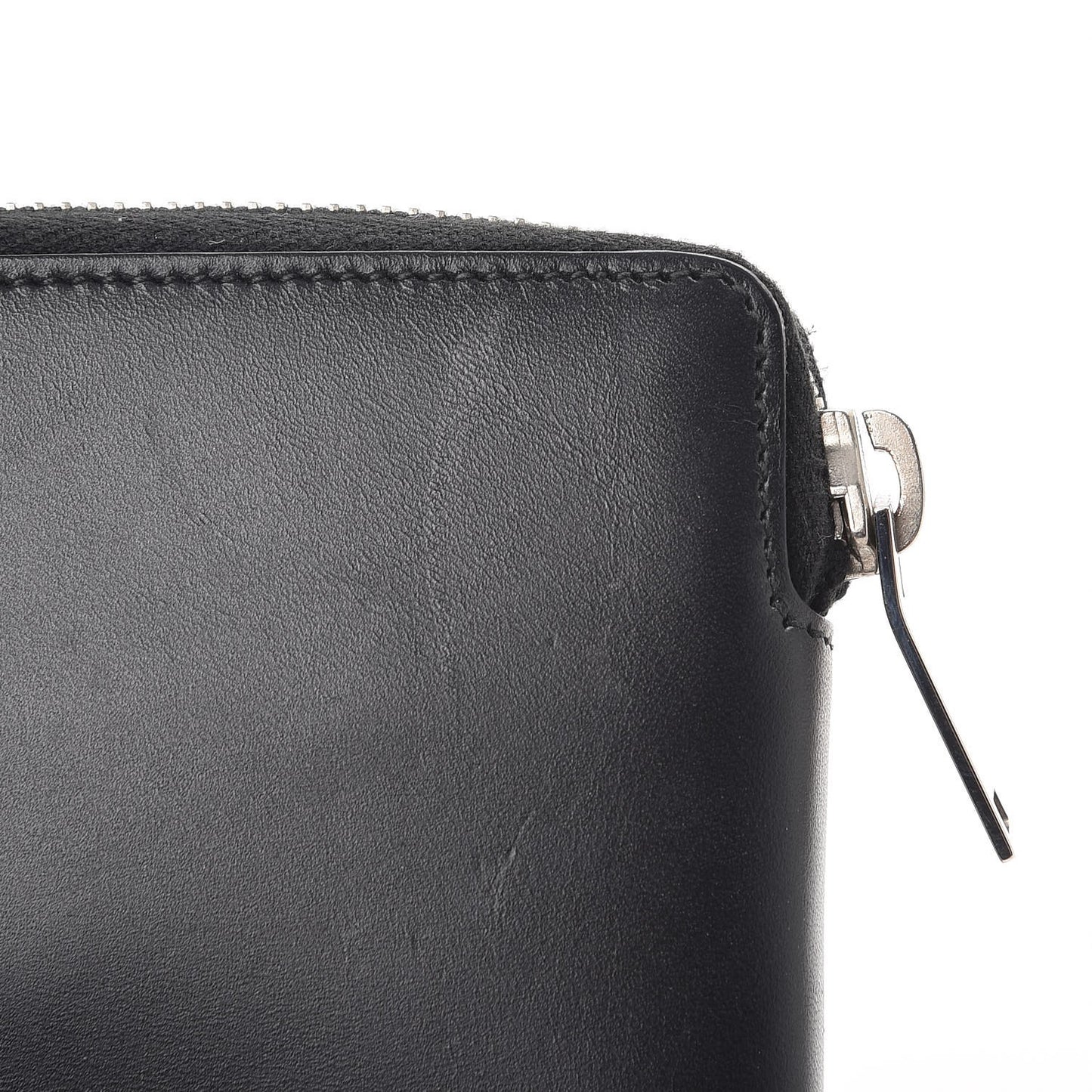 Mens Calfskin Compact Chain Zip Around Wallet Black