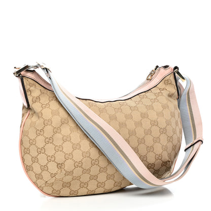 Gucci Monogram Web Medium Half Moon Hobo Blue Pink 3 of 15