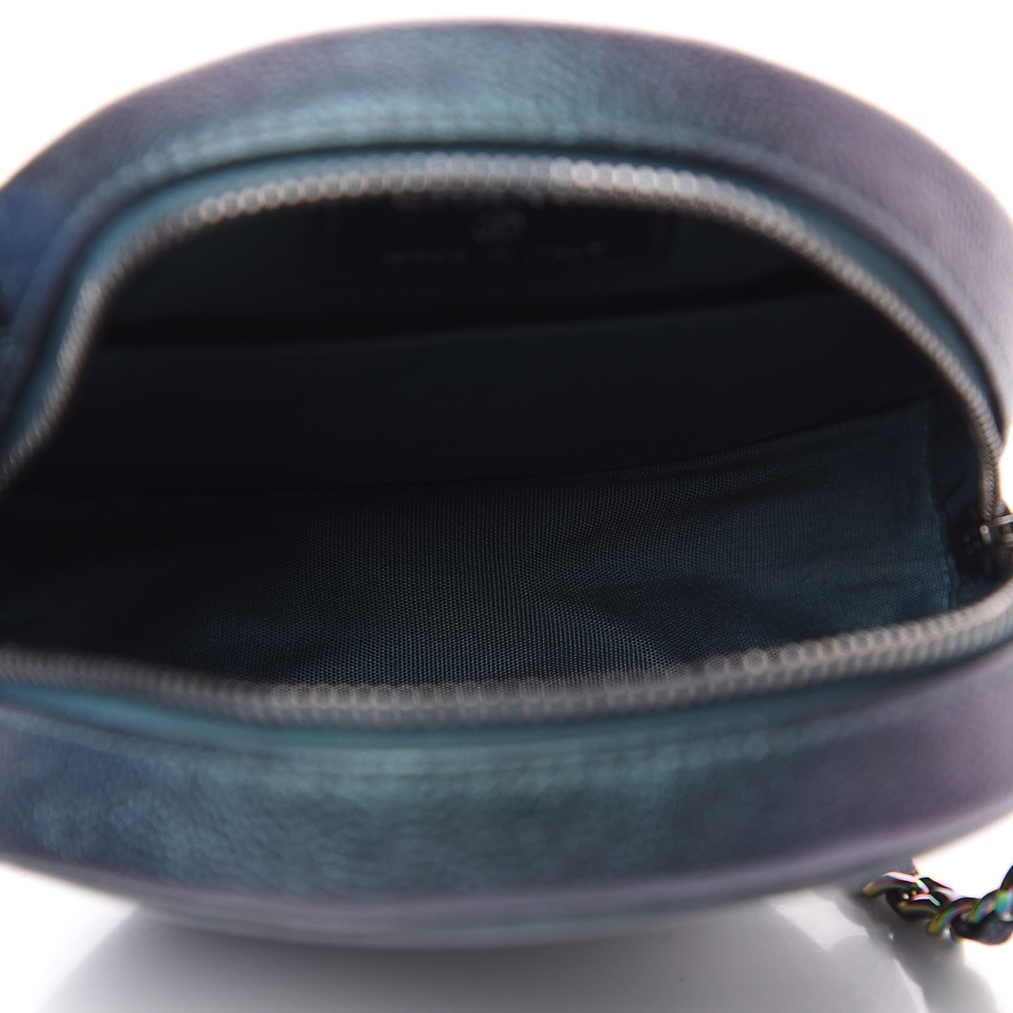 Iridescent Caviar Quilted Round Filigree Crossbody Dark Turquoise