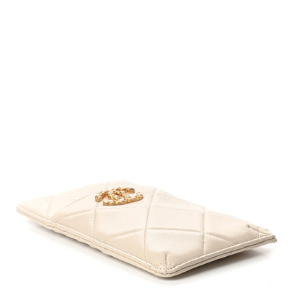 Chanel Shiny Goatskin Quilted Chanel 19 Flat Wallet Pouch Light Beige 4 of 8