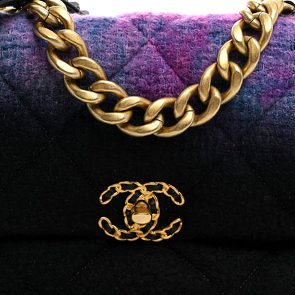 Chanel Wool Tweed Quilted Large Chanel 19 Flap Purple Black Blue 8 of 10