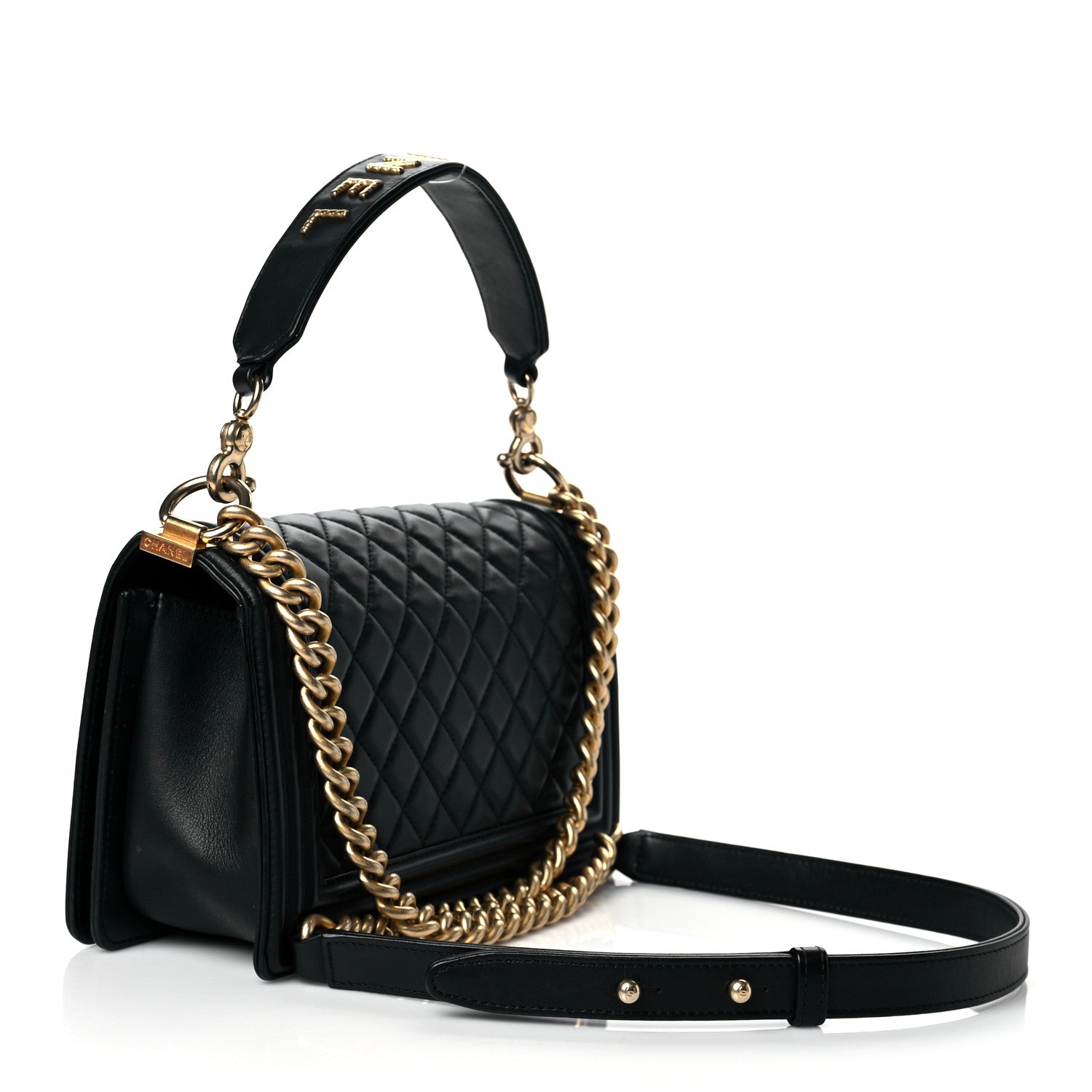 Chanel Calfskin Medium Boy Logo Top Handle Flap Black 3 of 11