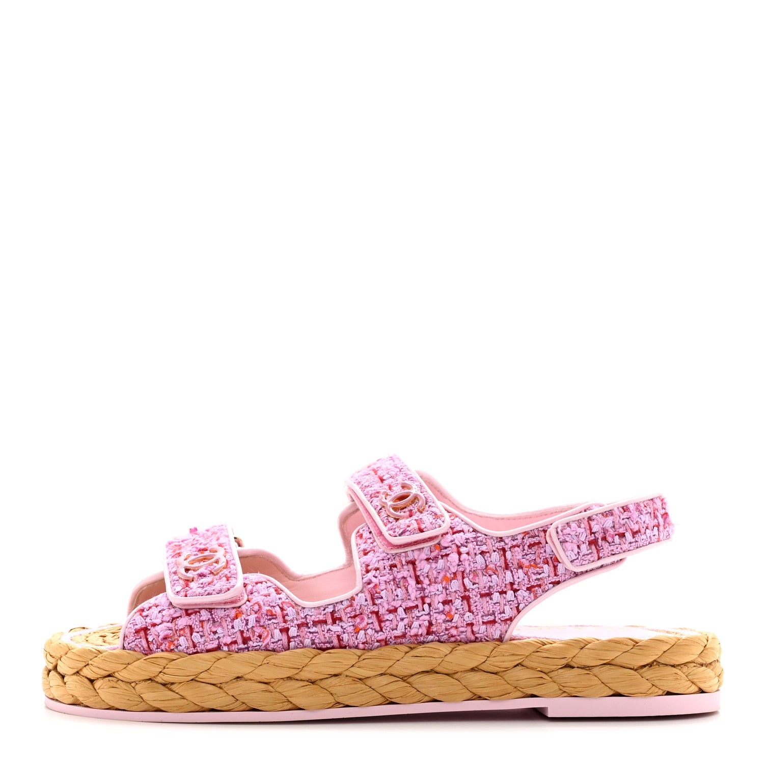 Chanel Tweed Patent Calfskin Velcro Dad Sandals 41 Light Purple Pink Red 1 of 8