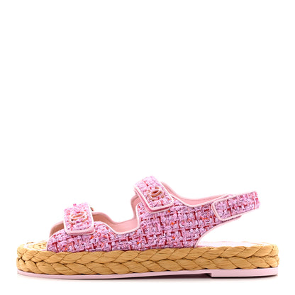 Chanel Tweed Patent Calfskin Velcro Dad Sandals 41 Light Purple Pink Red 1 of 8
