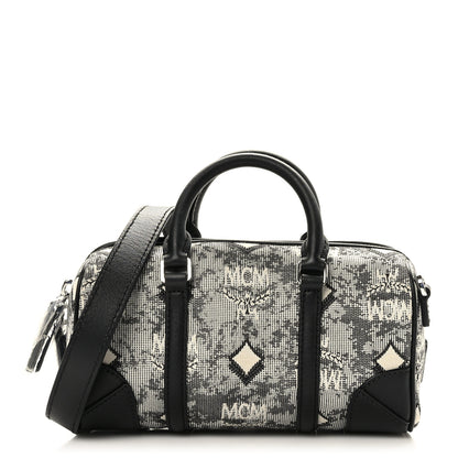 MCM Vintage Jacquard Monogram Mini Boston Bag Black Grey 1 of 8
