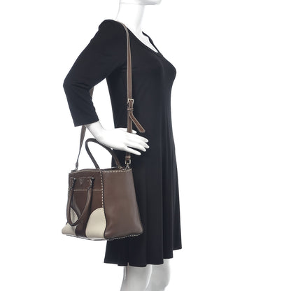 Prada City Calf Small Stitched Twin Pocket Tote Cacao White 2 of 16