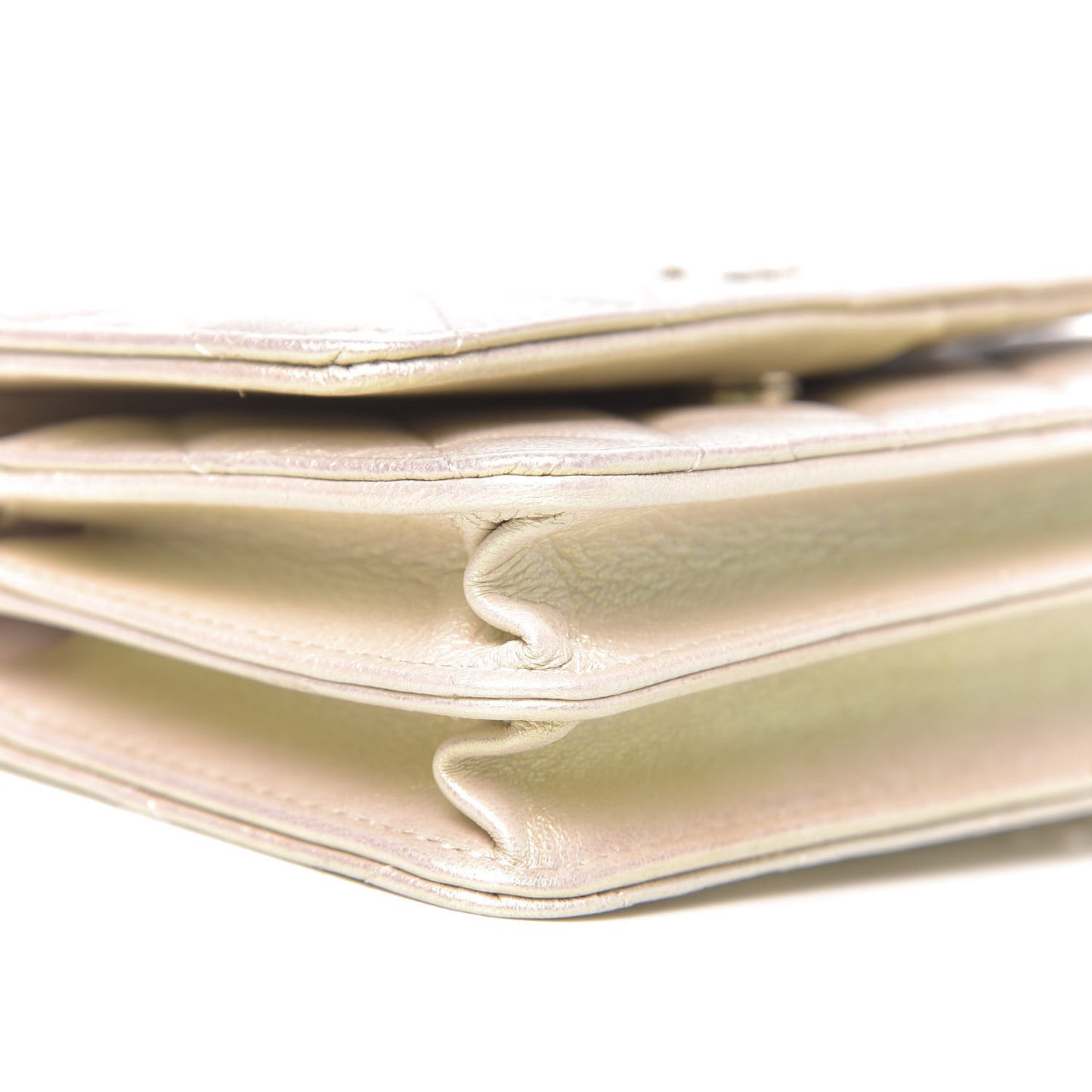 Iridescent Lambskin Quilted Mini Wallet On Chain WOC Ivory