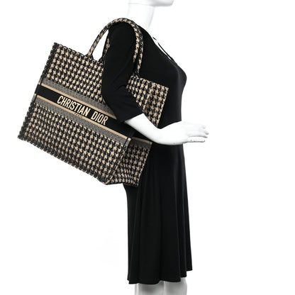Christian Dior Canvas Houndstooth Embroidered Book Tote Beige Black 2 of 12