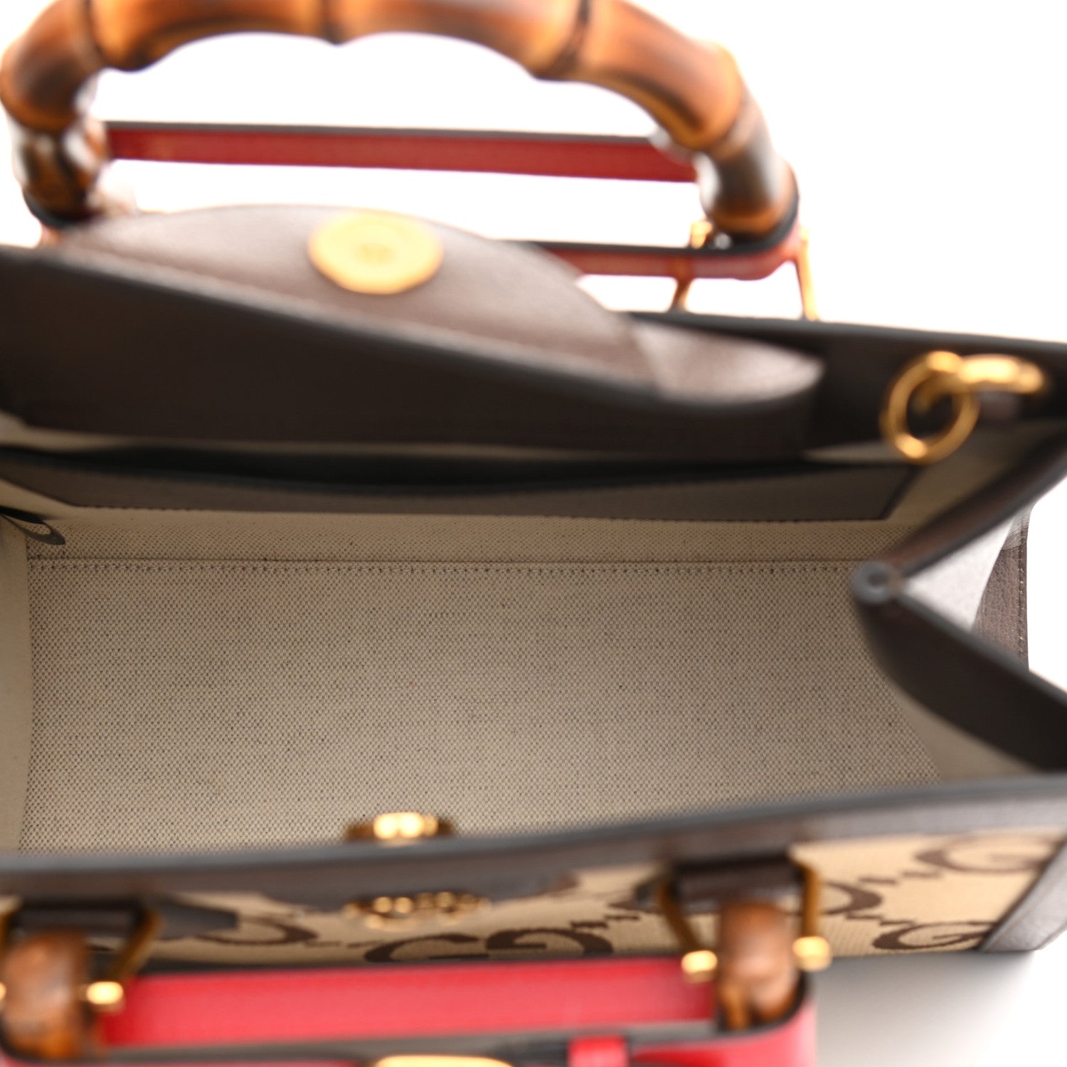 Gucci Monogram Jumbo GG Textured Dollar Calfskin Small Diana Tote Bag Camel Ebony New Acero Pomegranate Red 8 of 17