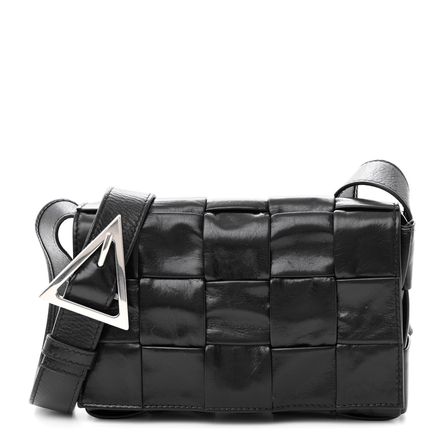 Paper Calfskin Maxi Intreccio Small Cassette Crossbody Bag Black