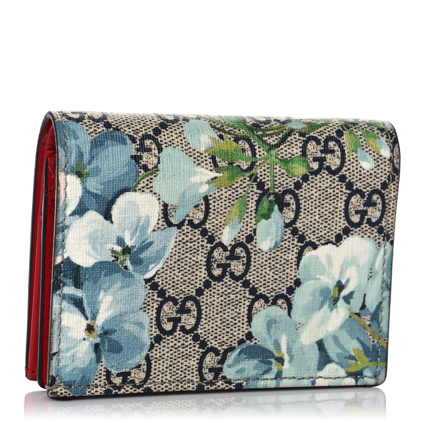 GG Supreme Monogram Blooms Card Case Wallet Beige Blue Navy Hibiscus Red