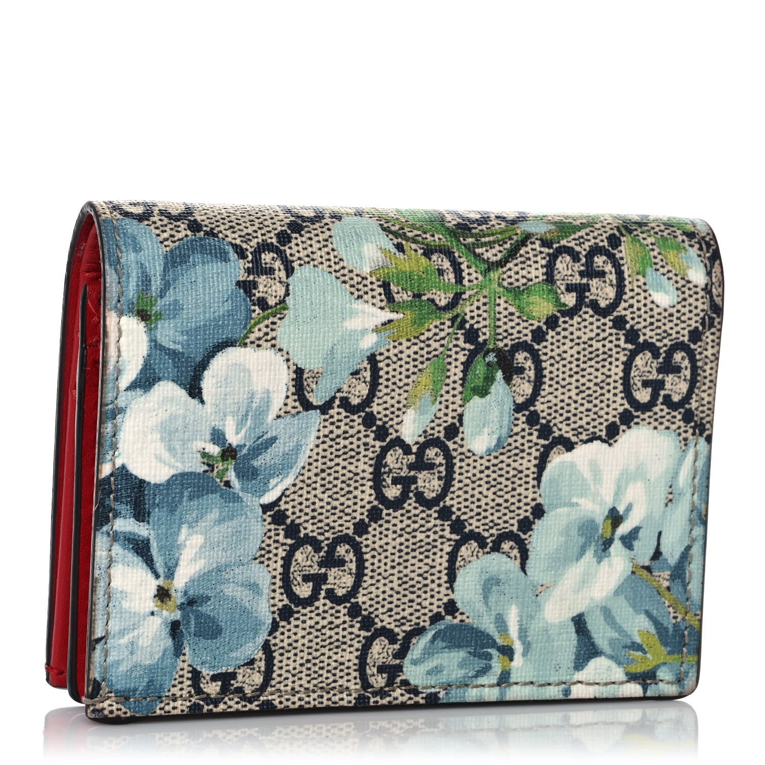 Gucci GG Supreme Monogram Blooms Card Case Wallet Beige Blue Navy Hibiscus Red 3 of 9