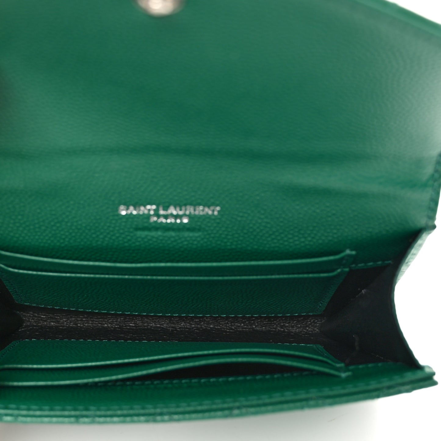 Grain De Poudre Textured Mixed Matelasse Triquilt Small Monogram Envelope Wallet Green