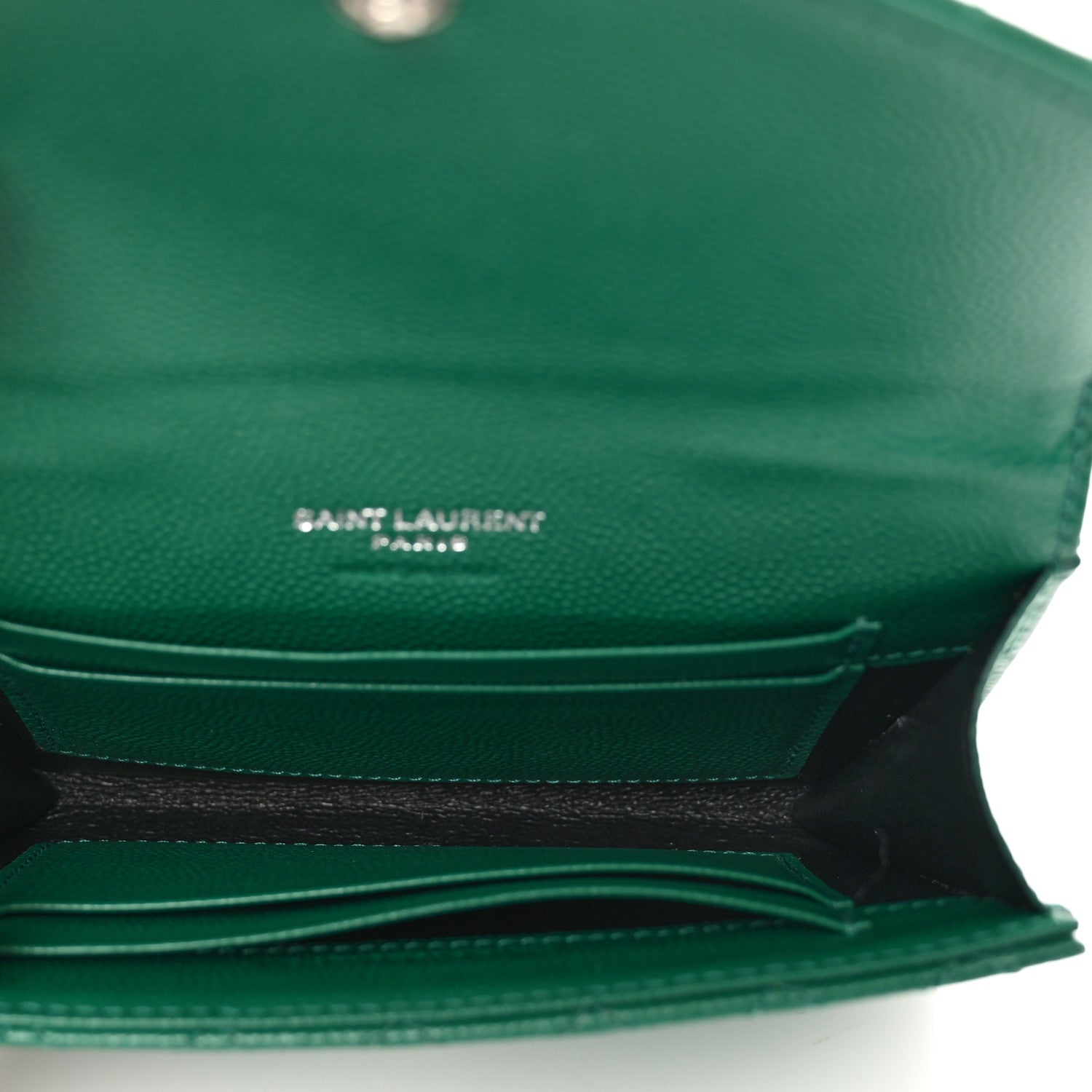Saint Laurent Grain De Poudre Textured Mixed Matelasse Triquilt Small Monogram Envelope Wallet Green 5 of 7