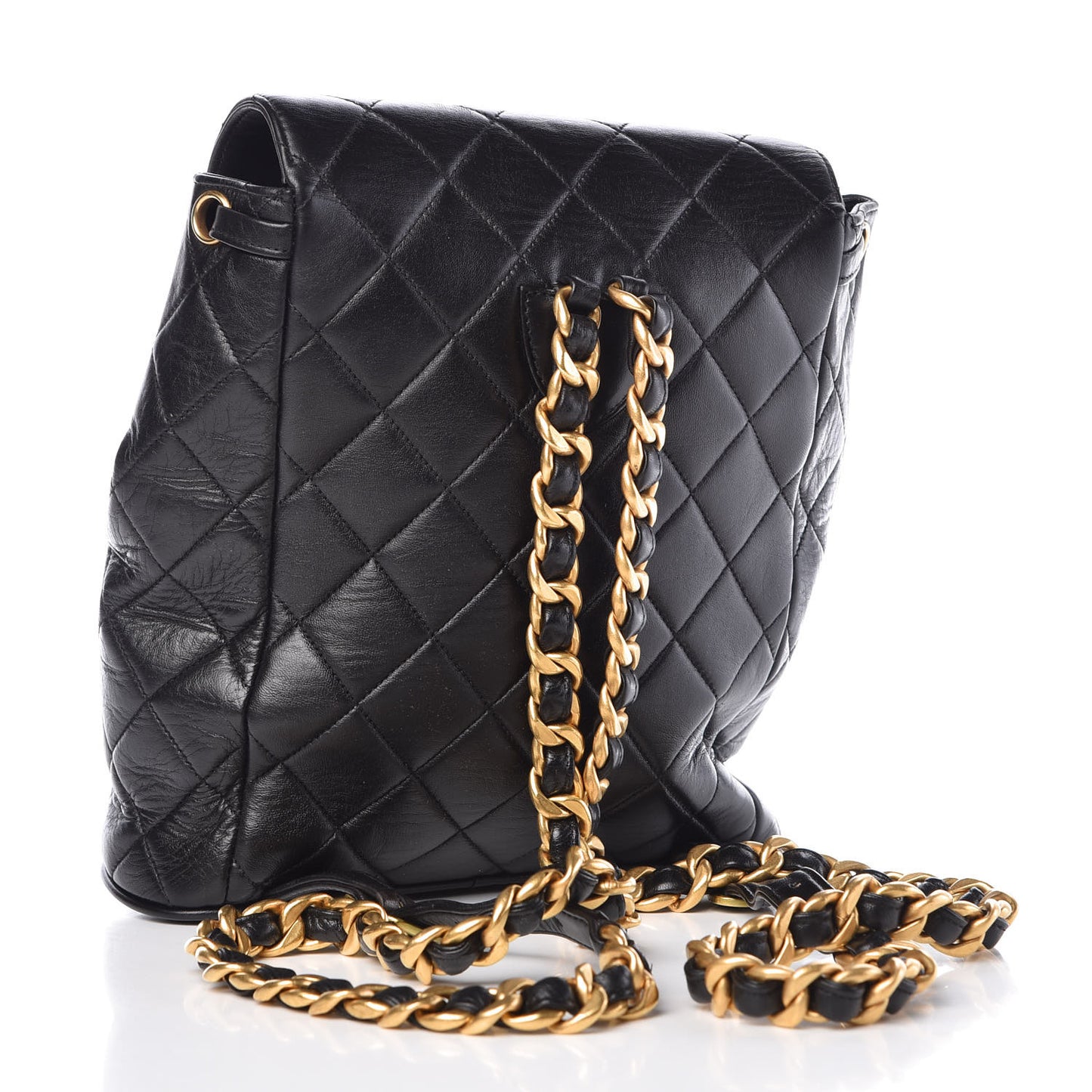 Lambskin Quilted Drawstring Backpack Black