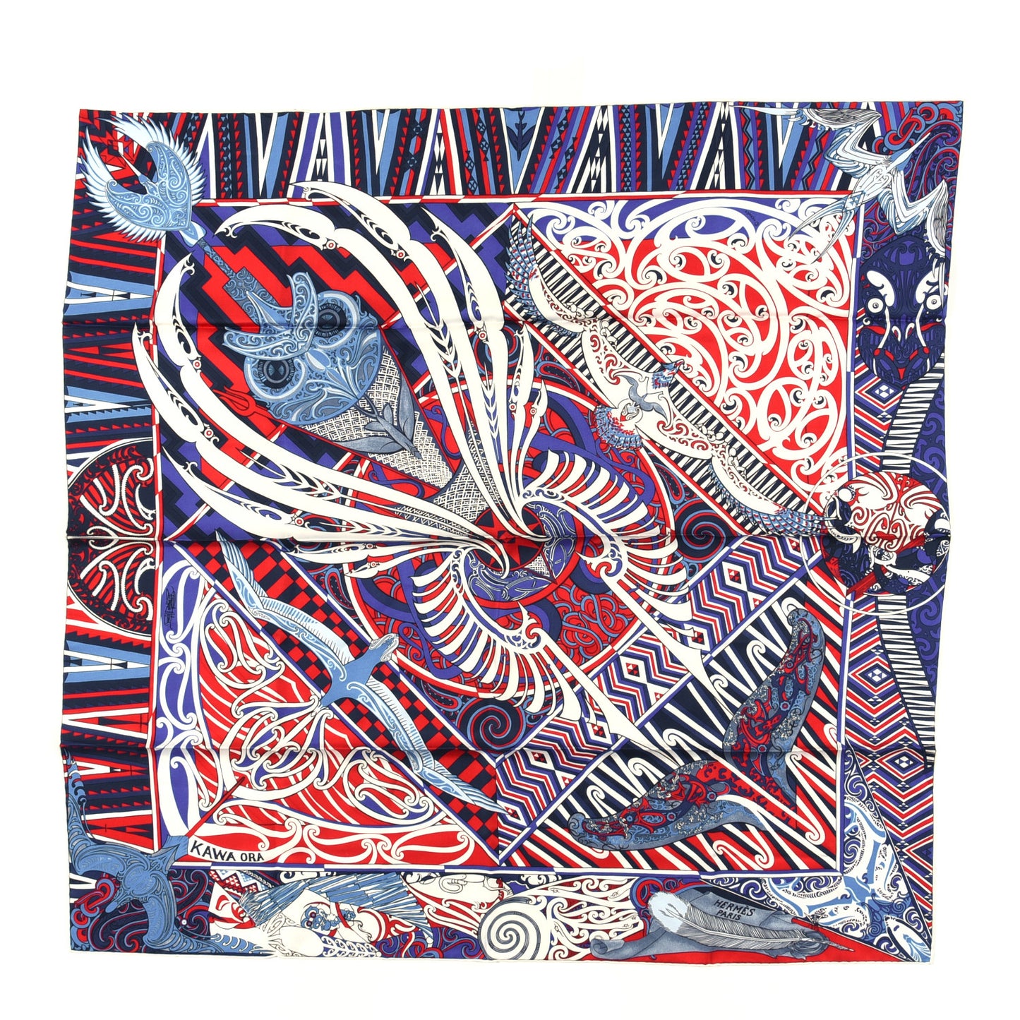 Silk Kawa Ora Scarf 90 Bleu Rouge White