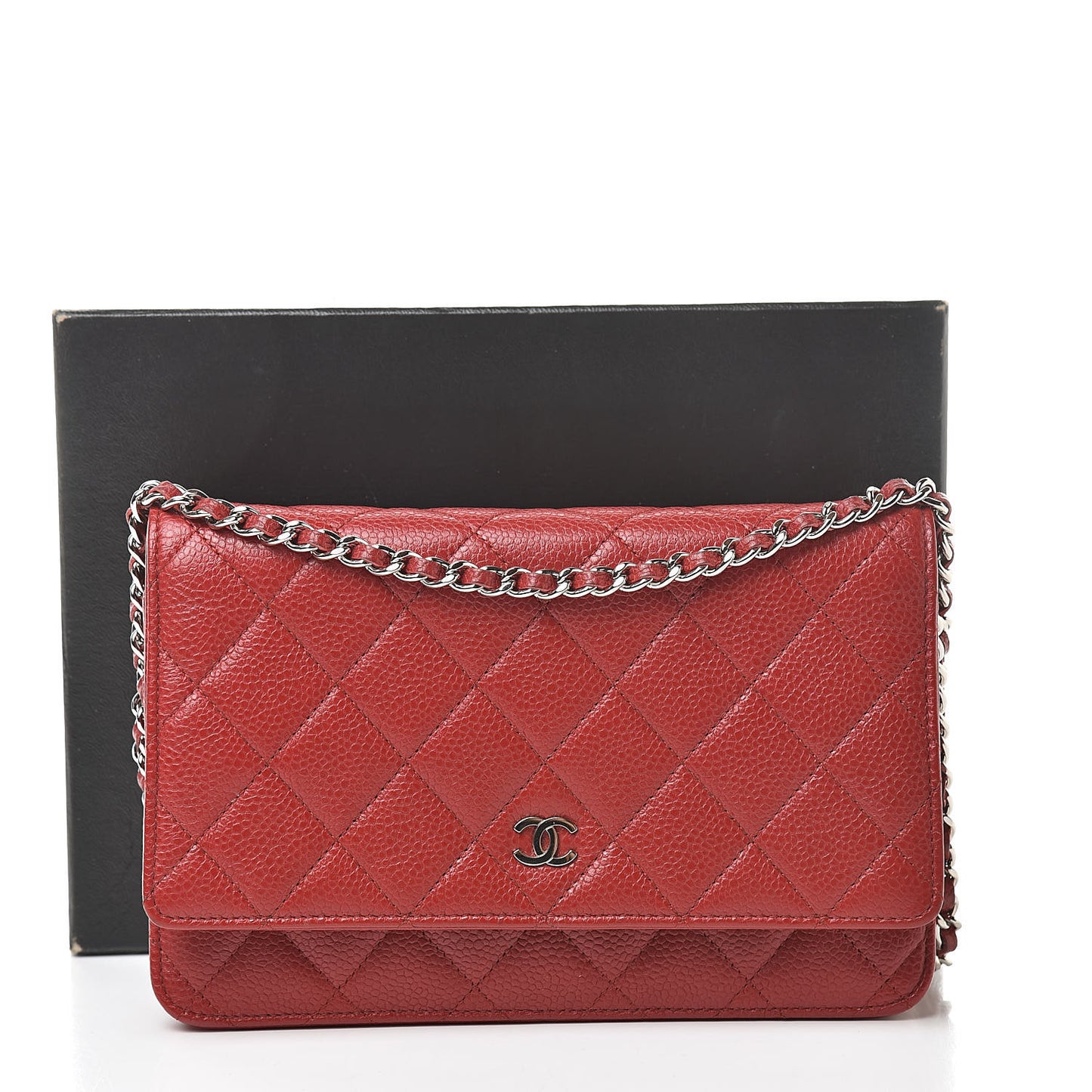 Caviar Quilted Wallet On Chain WOC Dark Red