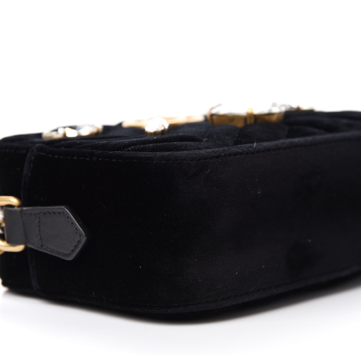 Gucci Velvet Matelasse Marquise Crystals Mini GG Marmont Chain Shoulder Bag Black 6 of 10
