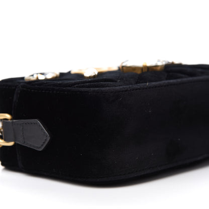 Gucci Velvet Matelasse Marquise Crystals Mini GG Marmont Chain Shoulder Bag Black 6 of 10