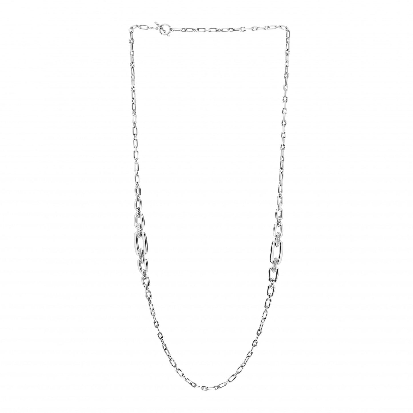 Sterling Silver Diamond Wellesley Long Chain Link Necklace