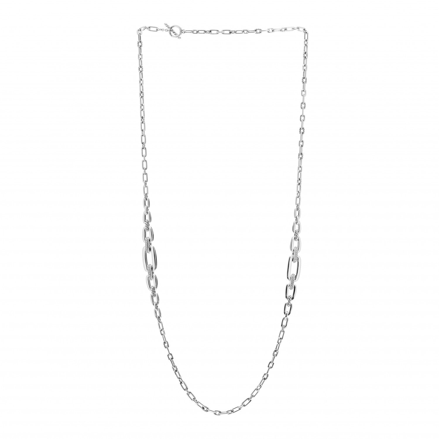 David Yurman Sterling Silver Diamond Wellesley Long Chain Link Necklace 3 of 5