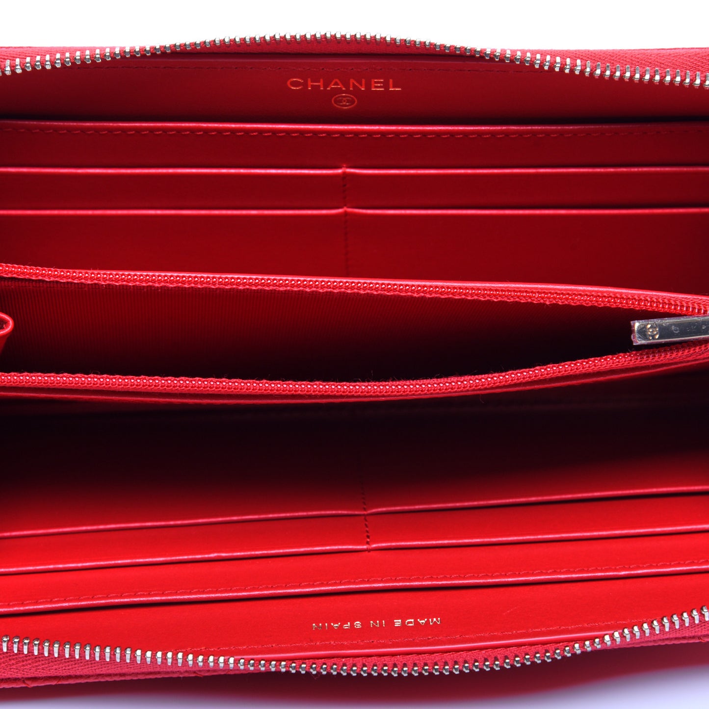 Caviar Quilted Long Zip Around Wallet Red
