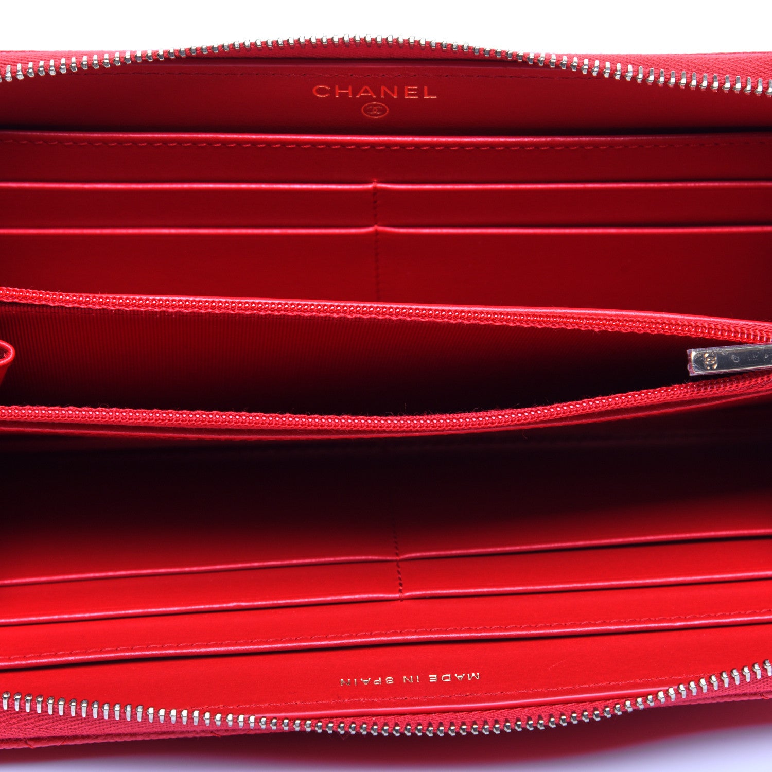Chanel Caviar Quilted Long Zip Around Wallet Red 5 of 11