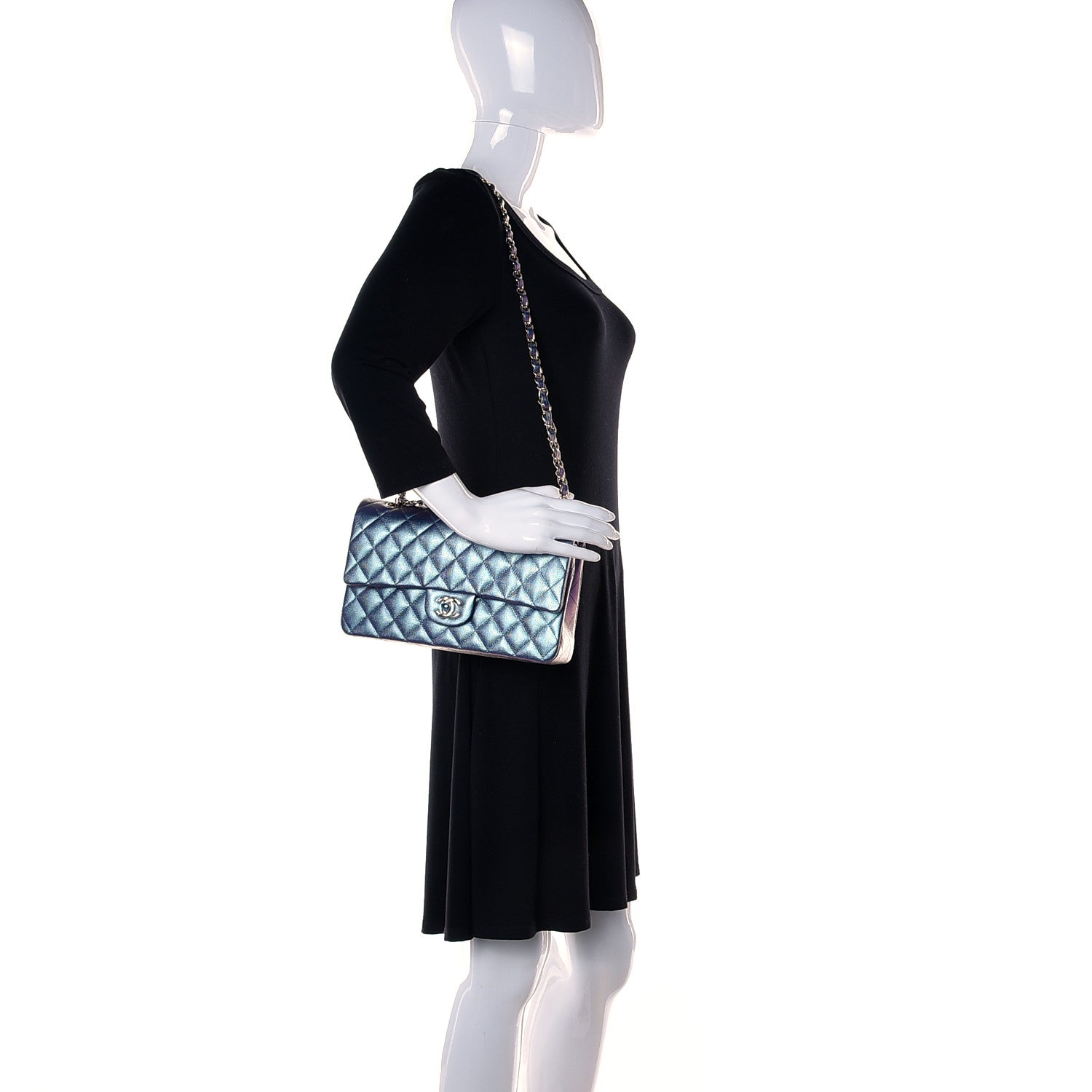 Chanel Iridescent Caviar Quilted Medium Double Flap Dark Blue 2 of 10