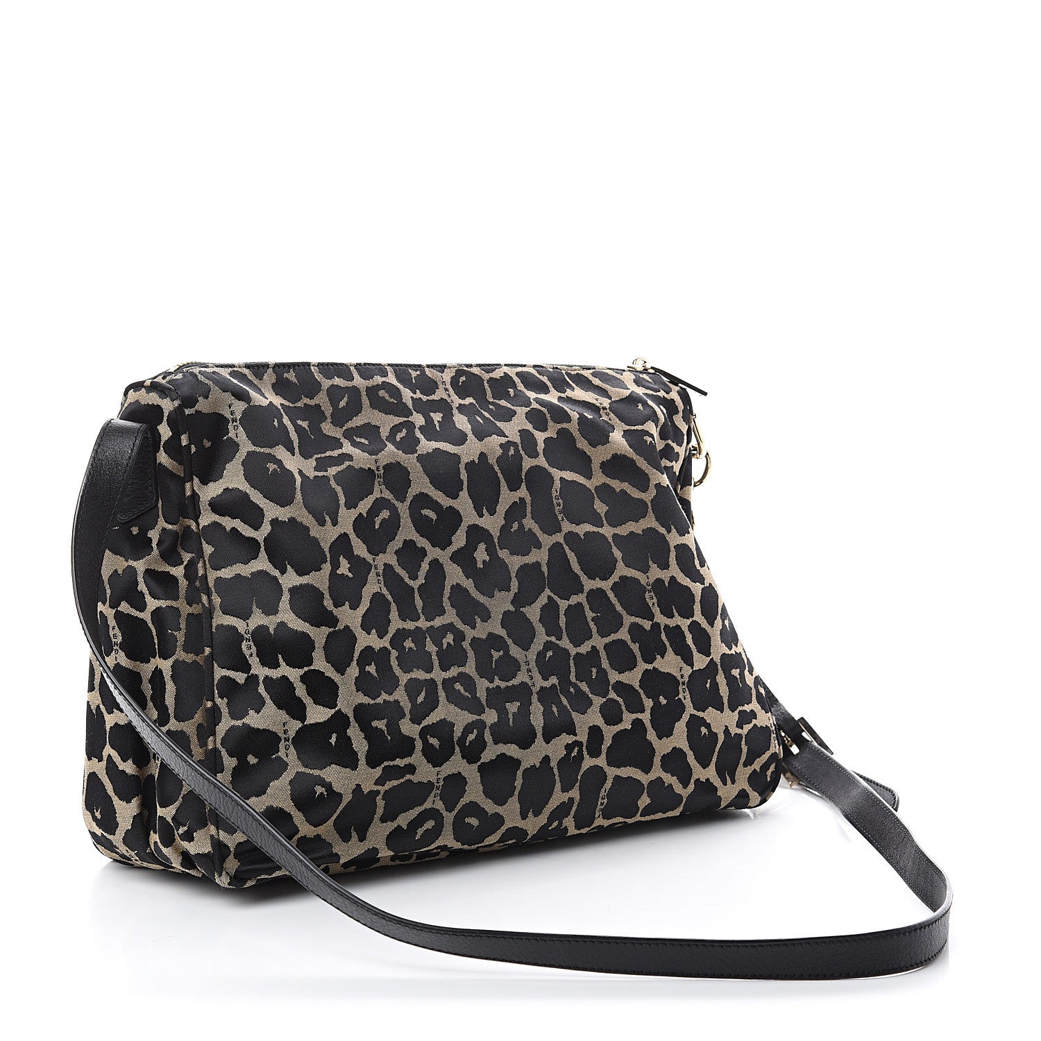 Fendi Jacquard Leopard Print Mia Shoulder Bag Taupe Black 2 of 8