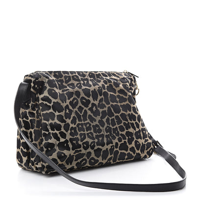 Fendi Jacquard Leopard Print Mia Shoulder Bag Taupe Black 2 of 8