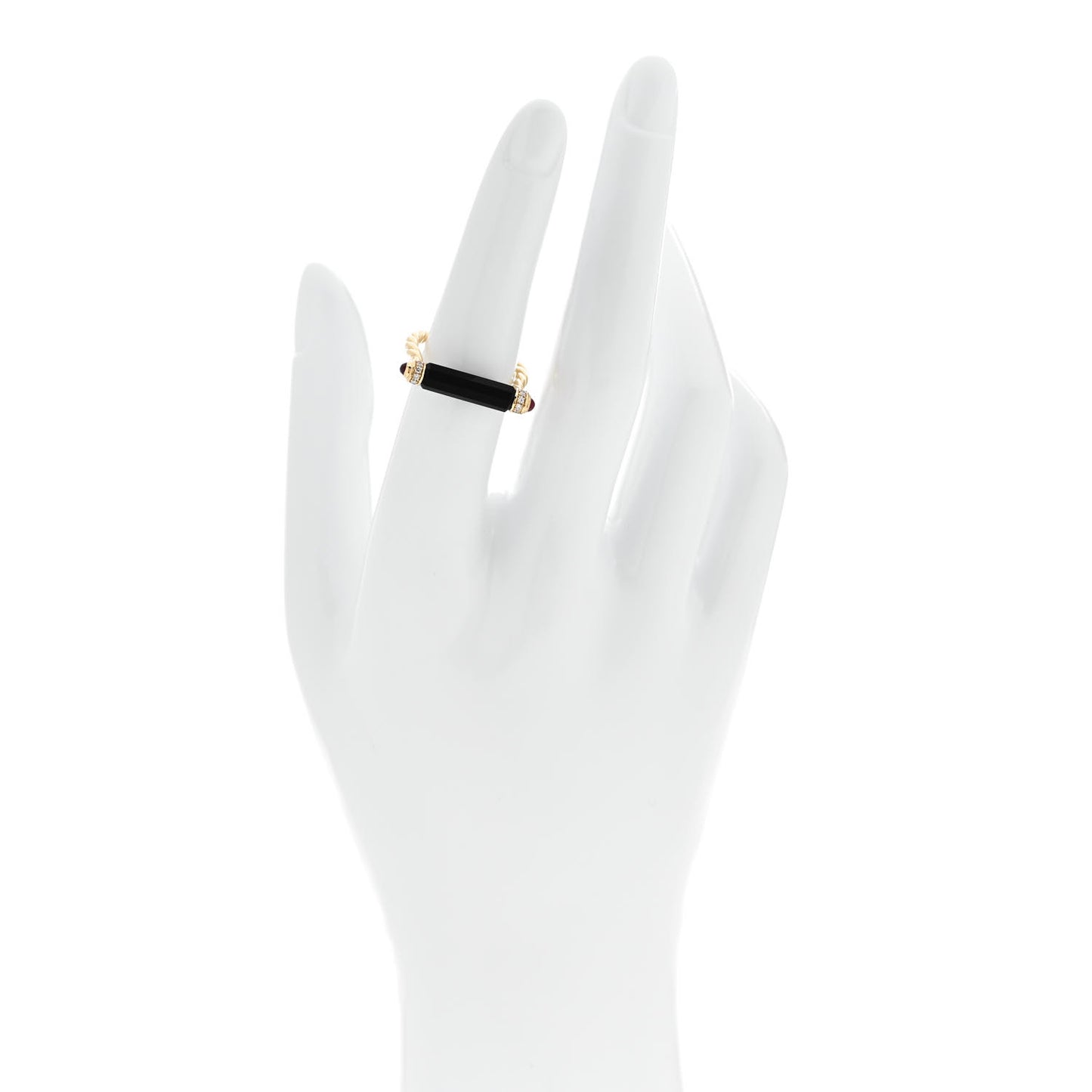 18K Yellow Gold Diamond Black Onyx Ruby Lexington Barrel Ring 54 7