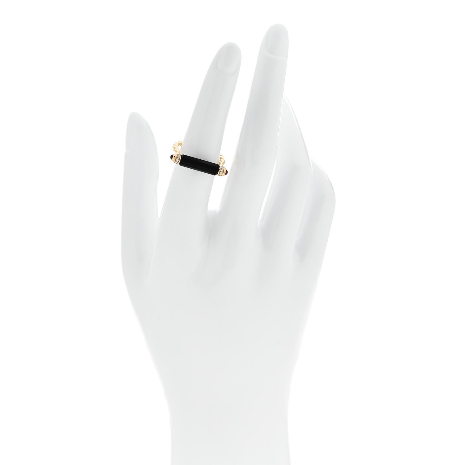 David Yurman 18K Yellow Gold Diamond Black Onyx Ruby Lexington Barrel Ring 54 7 2 of 5