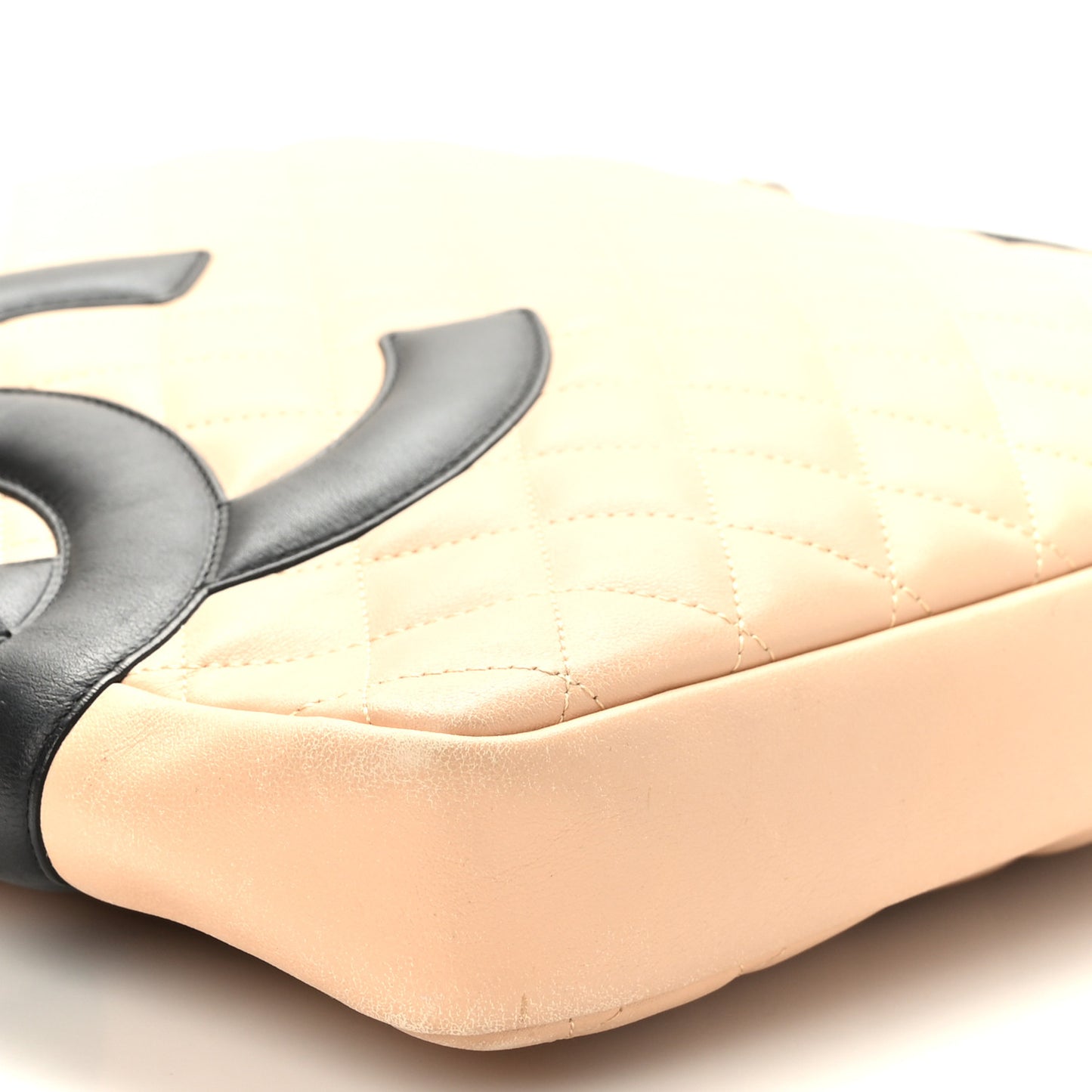 Calfskin Quilted Large Cambon Messenger Beige Black