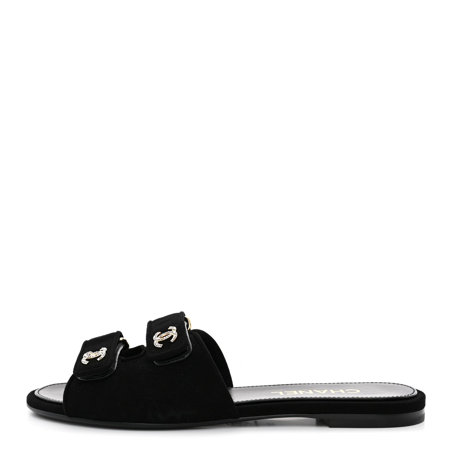 Suede Kidskin Velcro Crystal CC Mules 38.5 Black