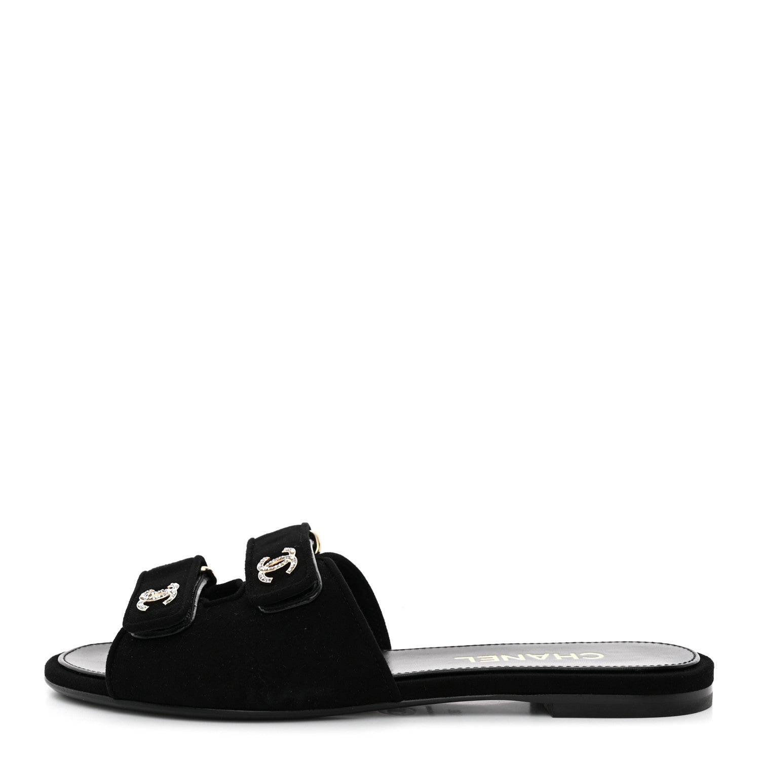 Chanel Suede Kidskin Velcro Crystal CC Mules 38.5 Black 1 of 10