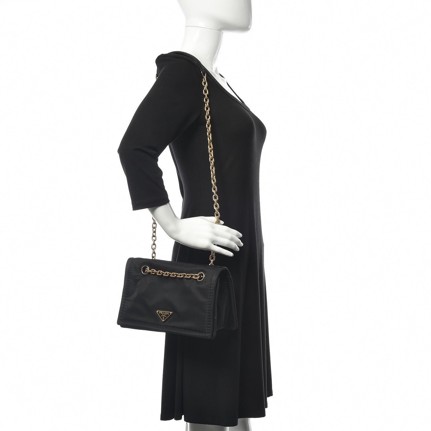 Prada Nylon Tessuto Chain Shoulder Bag Black 2 of 8