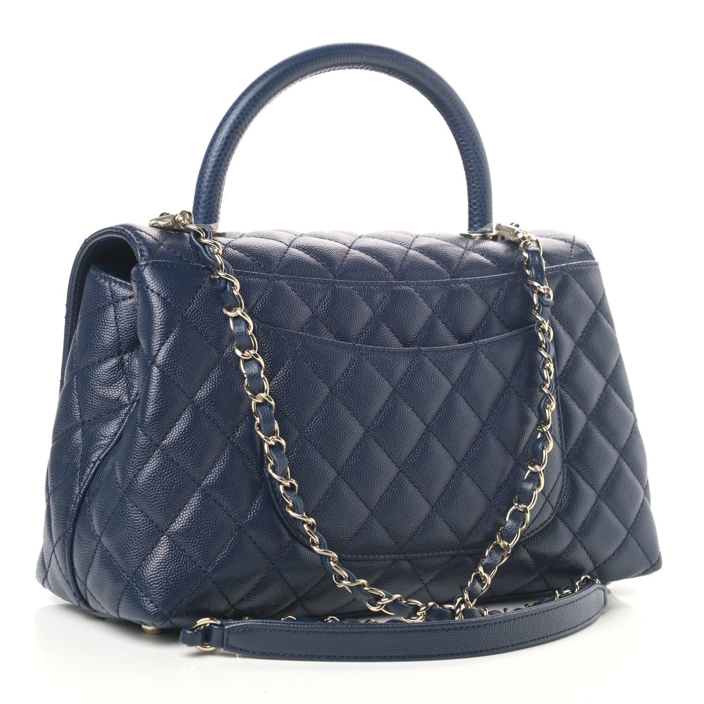 Caviar Lizard Quilted Small Coco Handle Flap Navy