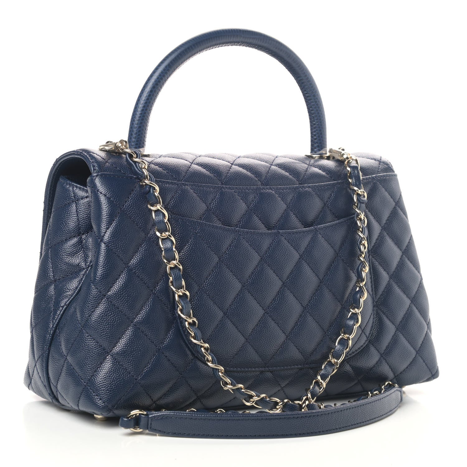 Chanel Caviar Lizard Quilted Small Coco Handle Flap Navy 2 of 4