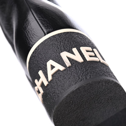 Chanel Shiny Crumpled Lambskin Lace Up Boots 39 Black 9 of 10