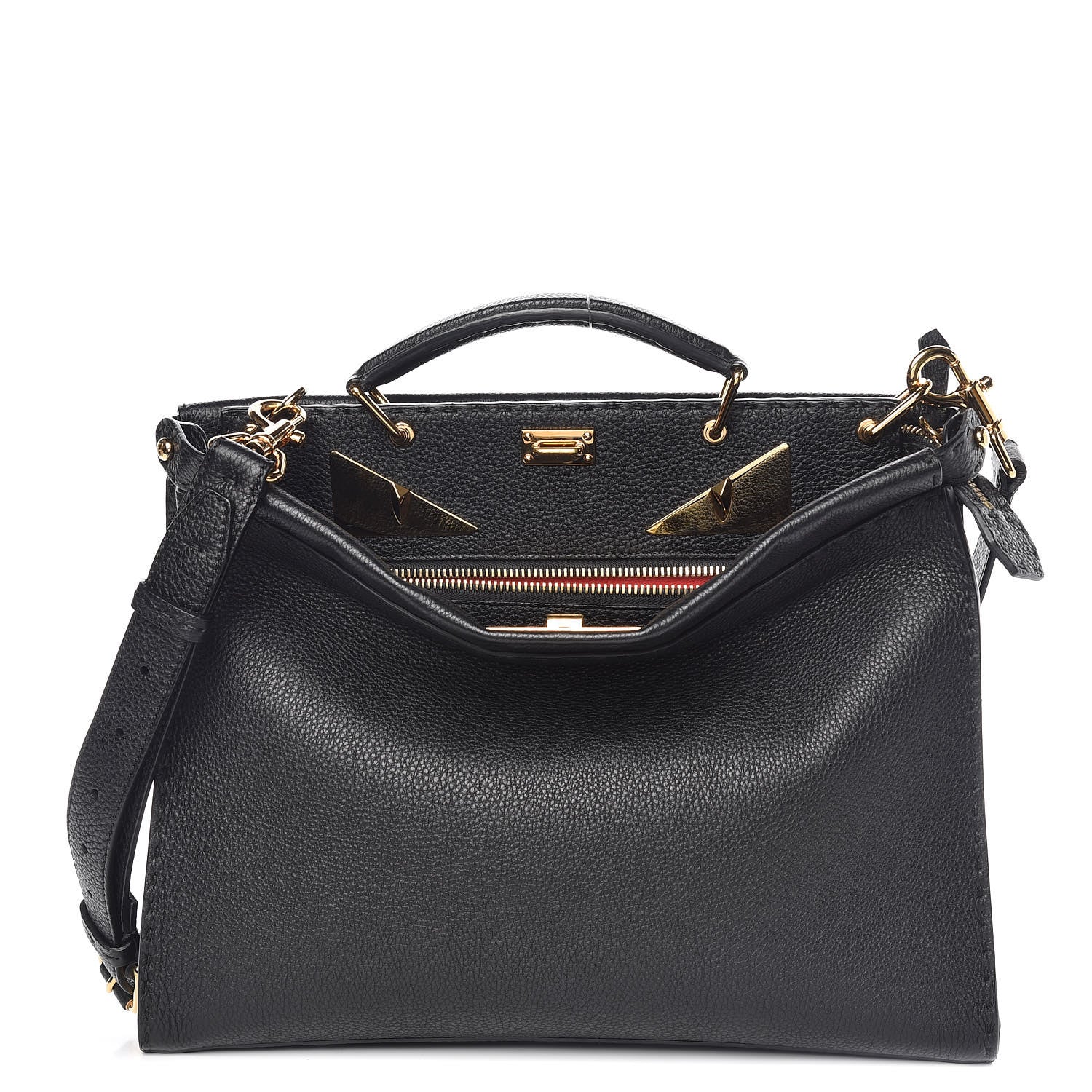 Fendi Cuoio Romano Selleria Monster Eyes Large Peekaboo Iconic Fit Satchel Black 1 of 11