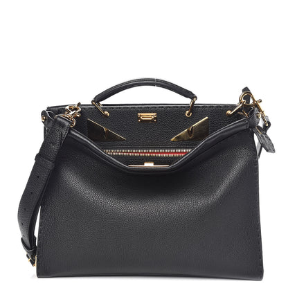 Fendi Cuoio Romano Selleria Monster Eyes Large Peekaboo Iconic Fit Satchel Black 1 of 11