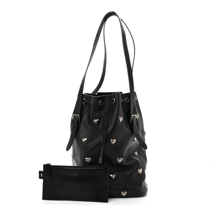 Saint Laurent Lambskin Medium Heart Studded Riva Bucket Bag Black 1 of 11