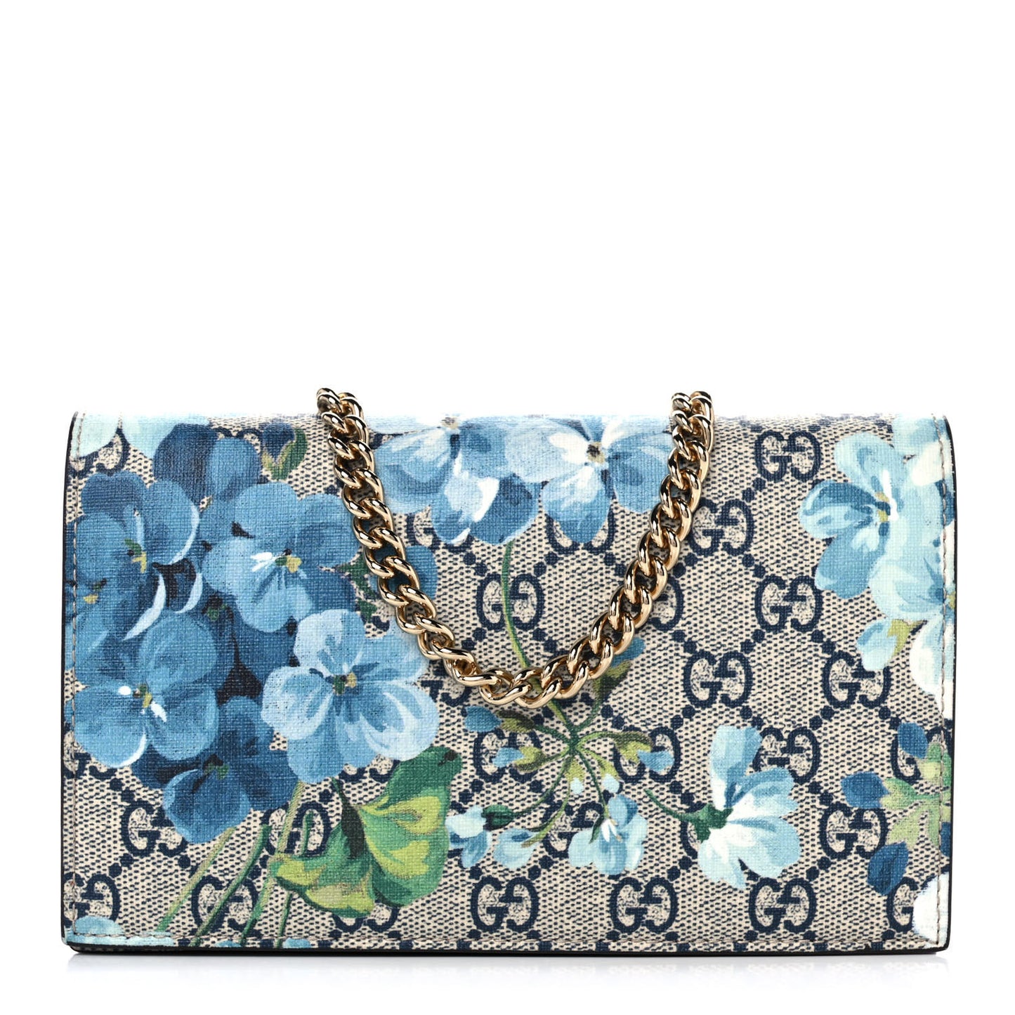 GG Supreme Monogram Blooms Chain Wallet Blue