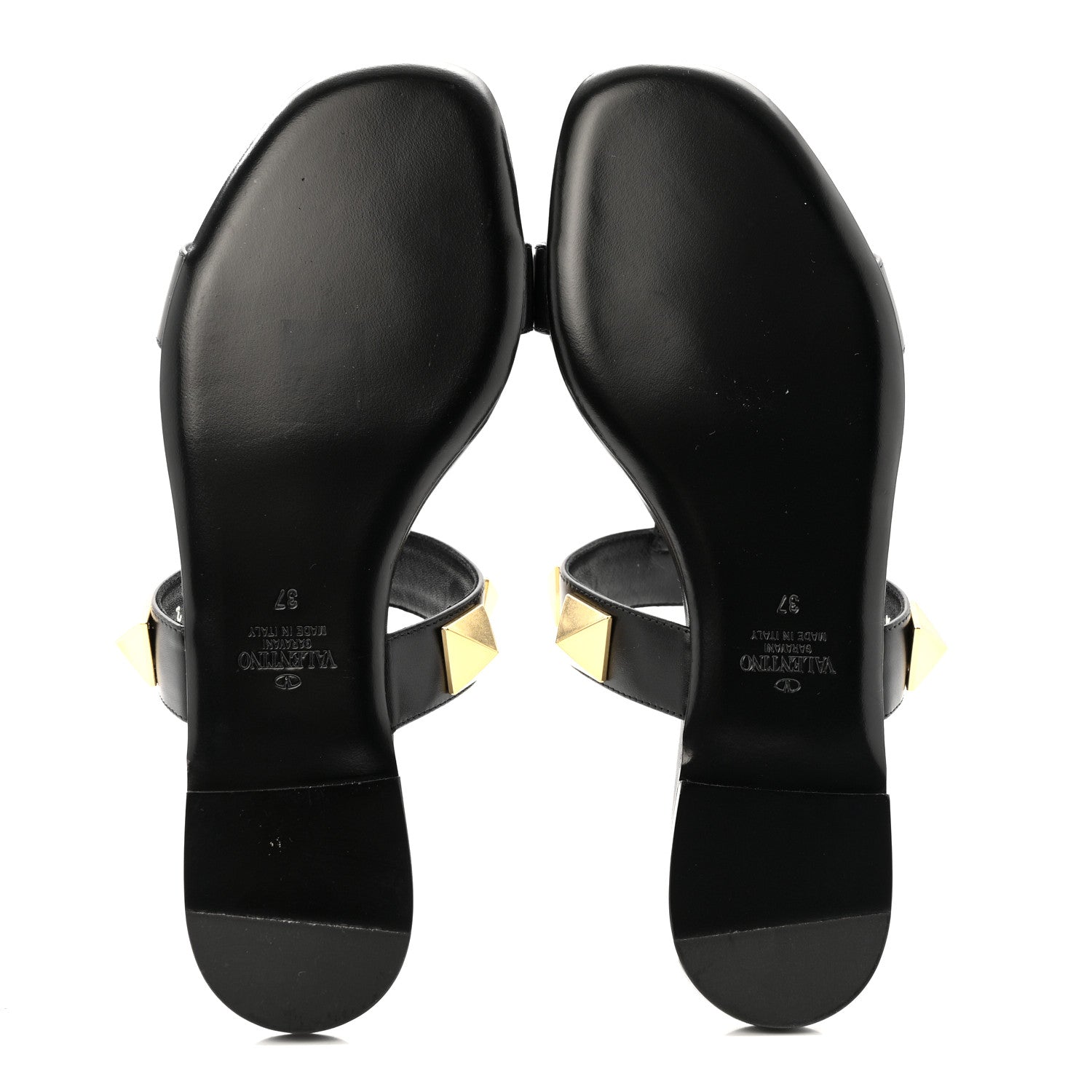 Valentino Garavani Calfskin Roman Stud Flat Slide Sandals 37 Black 6 of 10