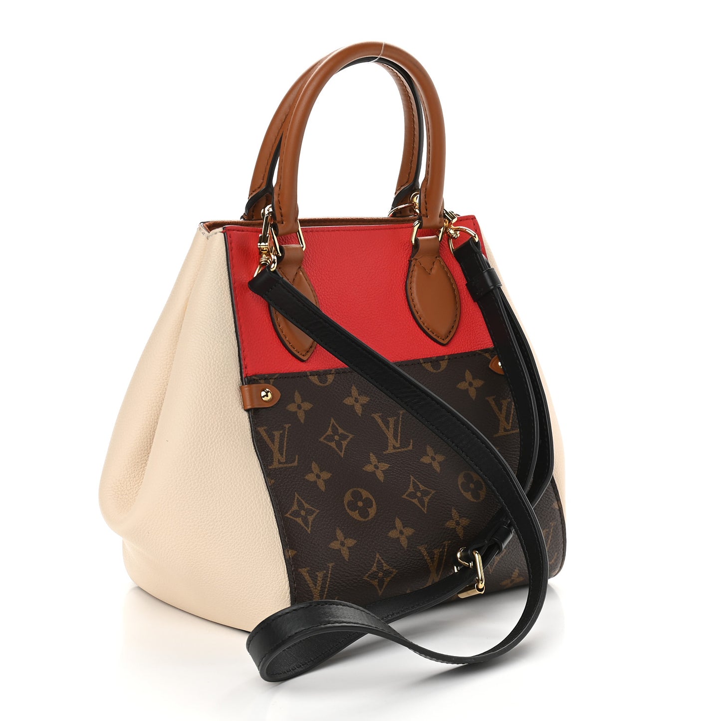 Calfskin Monogram Fold Tote PM Cerise Cream Black