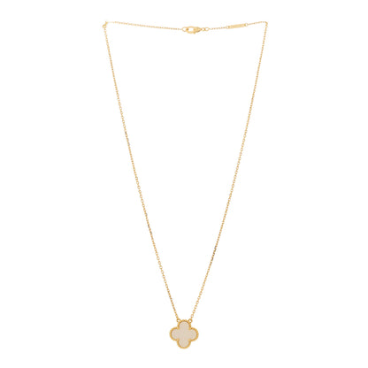 Van Cleef & Arpels 18K Yellow Gold Mother of Pearl Vintage Alhambra Pendant Necklace 3 of 6