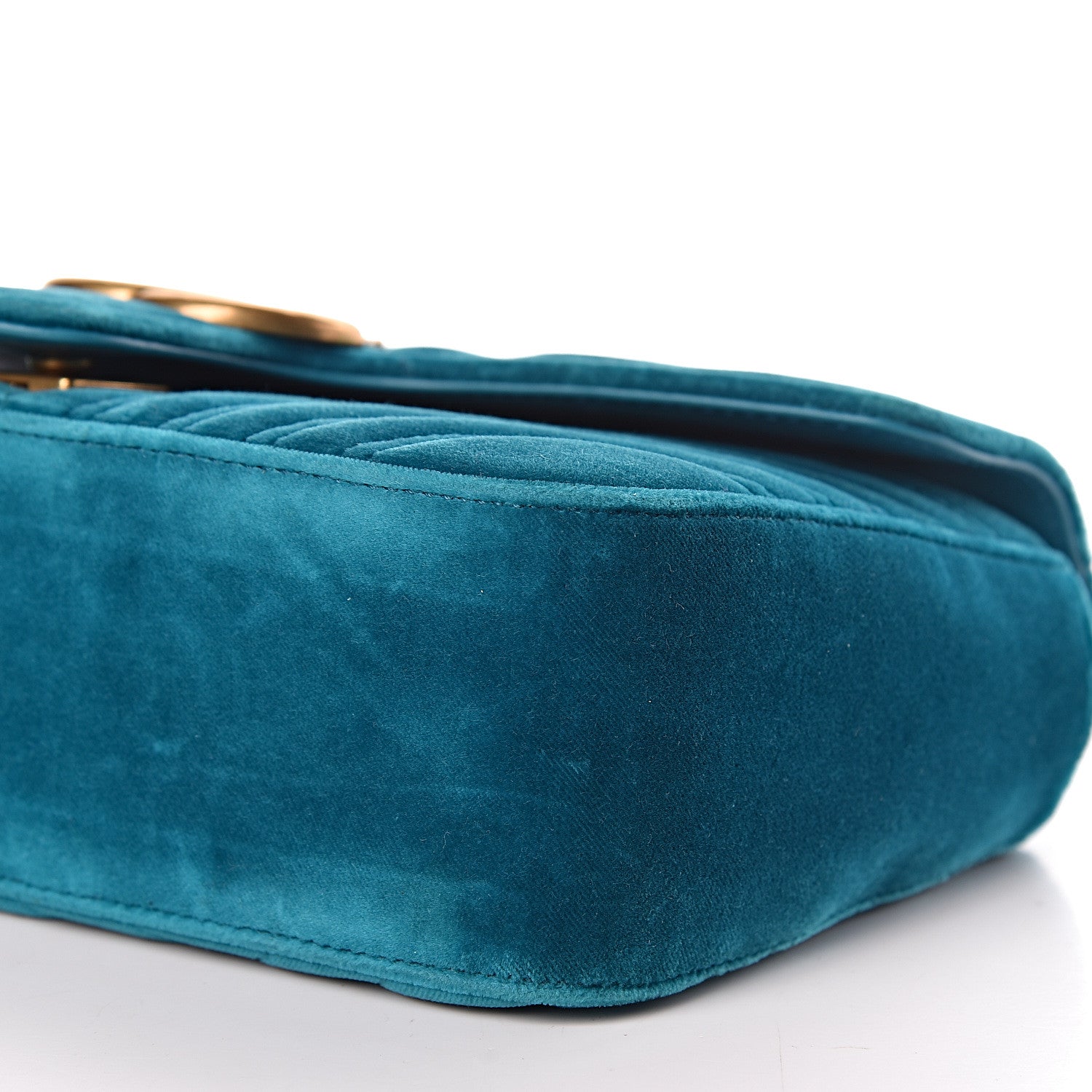 Gucci Velvet Matelasse Small GG Marmont Shoulder Bag Pavone Cyan 9 of 10