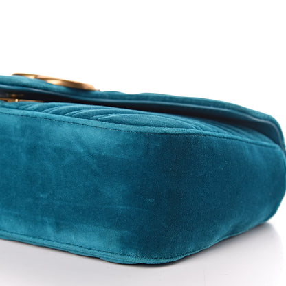 Gucci Velvet Matelasse Small GG Marmont Shoulder Bag Pavone Cyan 9 of 10