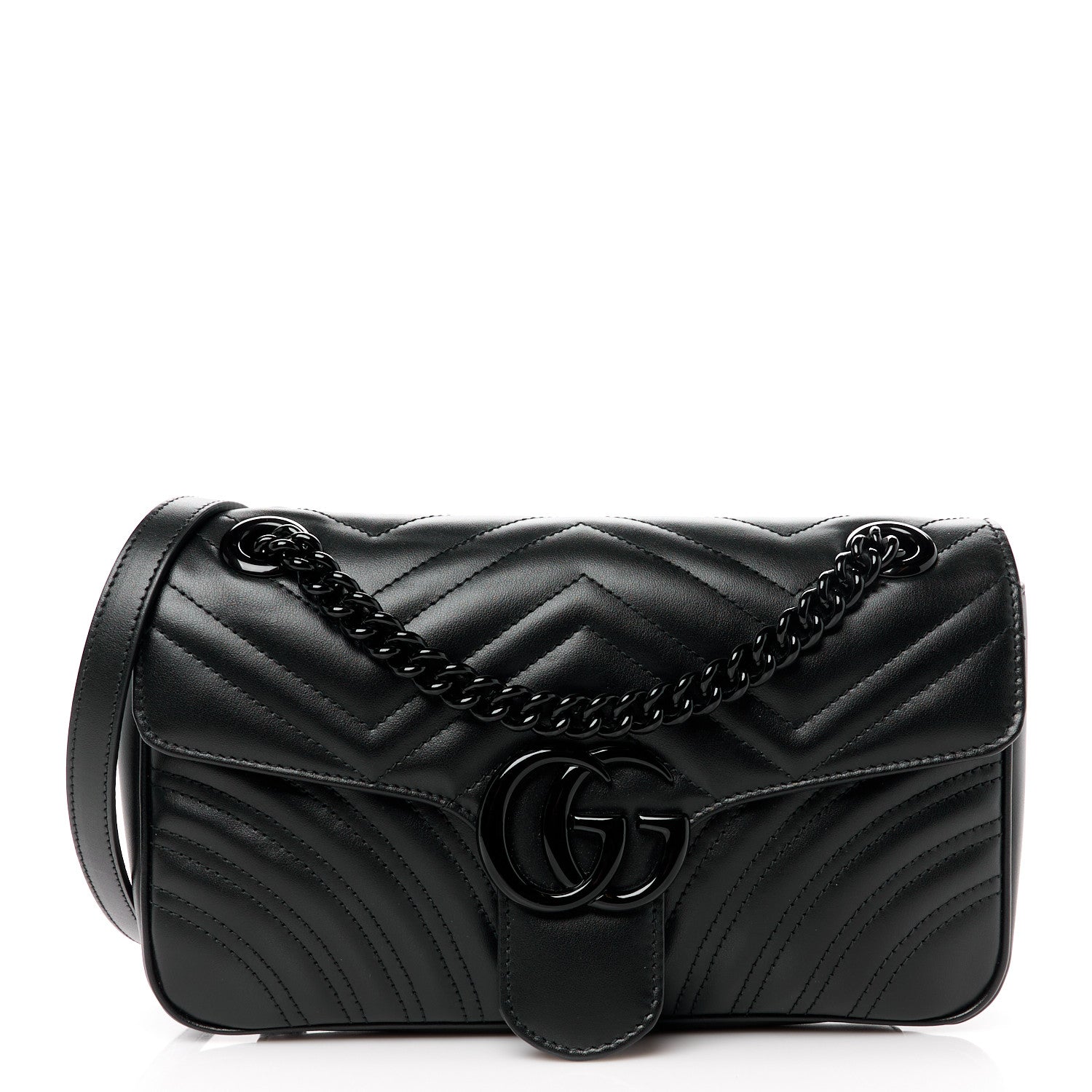 Gucci Calfskin Matelasse Monochrome Small GG Marmont Shoulder Bag Black 1 of 11