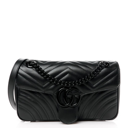 Gucci Calfskin Matelasse Monochrome Small GG Marmont Shoulder Bag Black 1 of 11